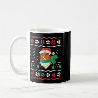 Taza De Café Perro Sheltie de Navidad con sombrero de Santa Cut