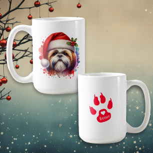 Taza De Café Perro Shih Tzu con sombrero de Santa Navidad Perso
