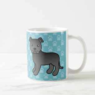 Taza De Café Perro Staffordshire Bull Terrier Negro Sobre Azul