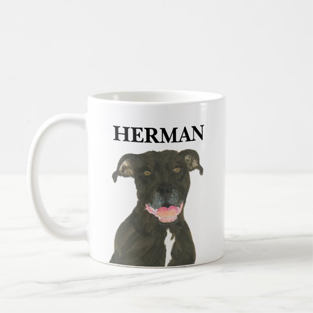 Taza De Café Perro Staffy de Pitbull Negro personalizado (Izquierda)