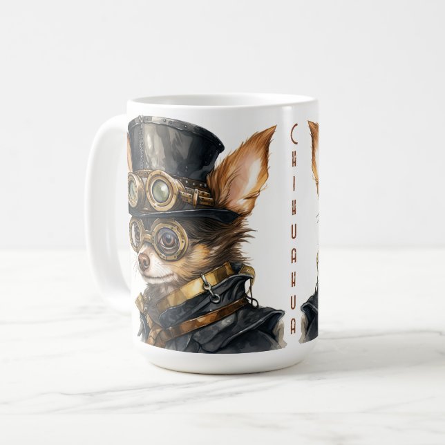 Taza De Café Perro Steampunk Chihuahua (Anverso izquierdo)