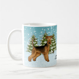 Taza De Café Perro Terrier de Airedale Bosque Nevado de Inviern