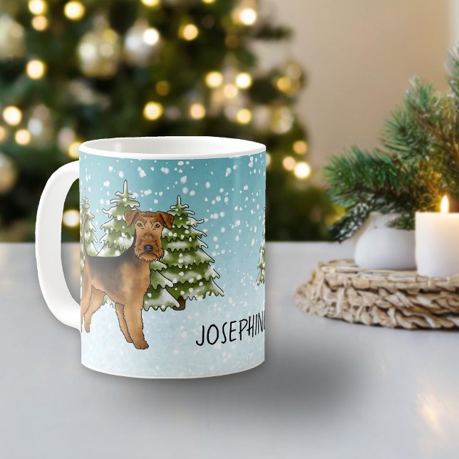Taza De Café Perro Terrier de Airedale Bosque Nevado de Inviern (Please note: This image is a digital mockup. The product may not be in scale.)