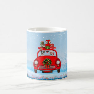 Taza De Café Perro Terrier De Boston En Coche Con Santa Claus