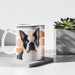 Taza De Café Perro Terrier de Boston - Geométrico Naranja