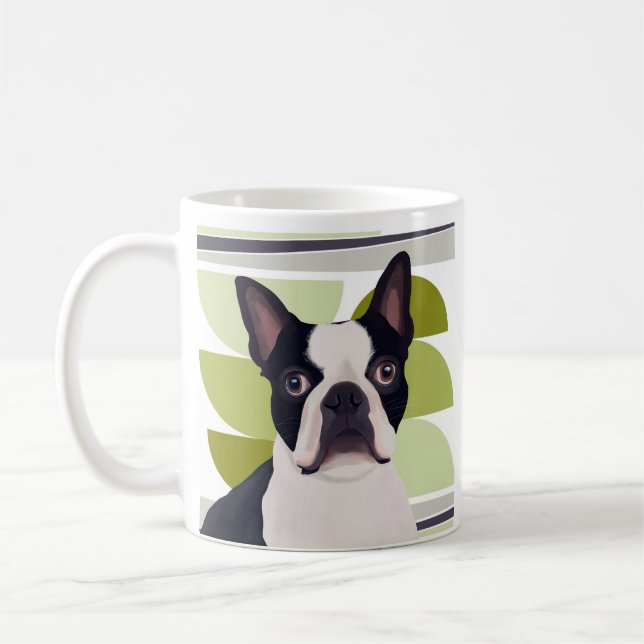 Taza De Café Perro Terrier de Boston - Geométrico Verde (Izquierda)