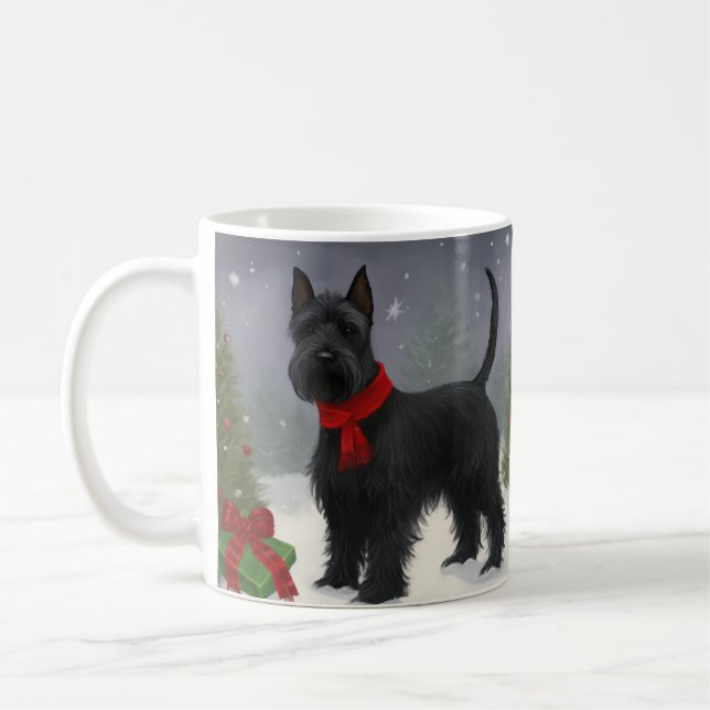 Taza De Café Perro terrorífico escocés en Navidades de nieve (Izquierda)