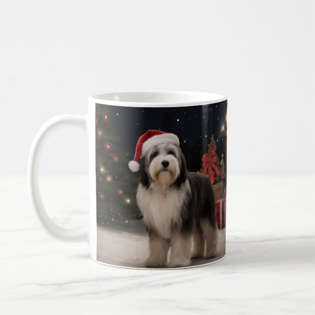 Taza De Café Perro terrorífico tibetano en Navidades de nieve (Izquierda)
