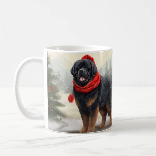 Taza De Café Perro tibetano castiff en Navidades de nieve (Izquierda)