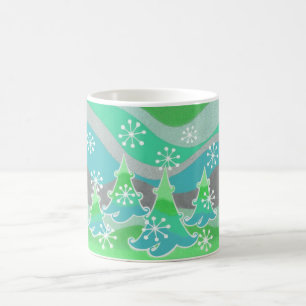 Taza De Café Perro verde de los árboles de invierno