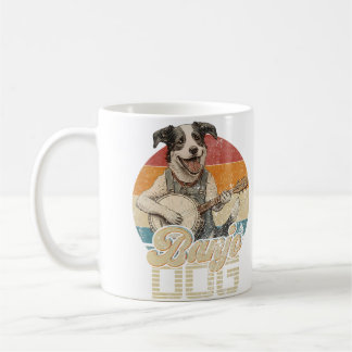 Taza De Café Perro Vintage Tocando Música de Banjo Bluegrass Ca