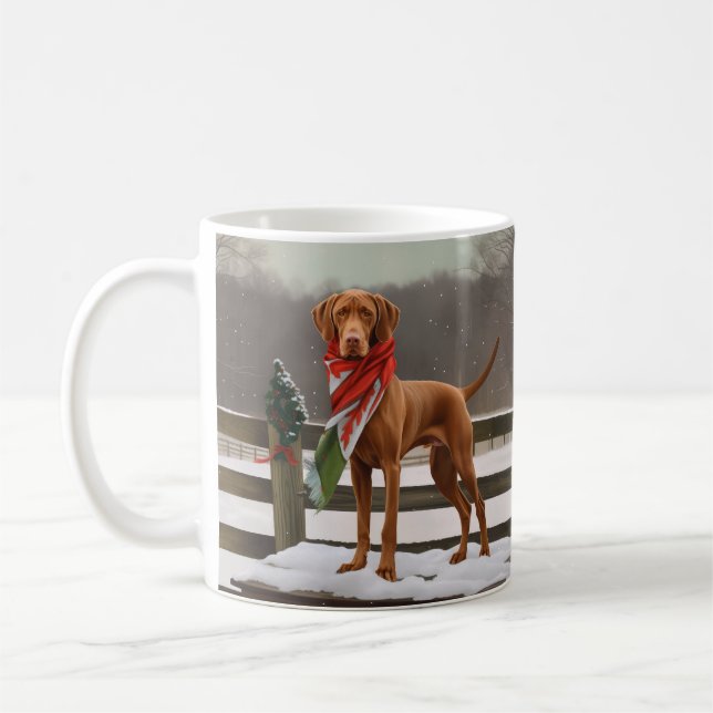 Taza De Café Perro Vizsla en Navidades de nieve (Izquierda)