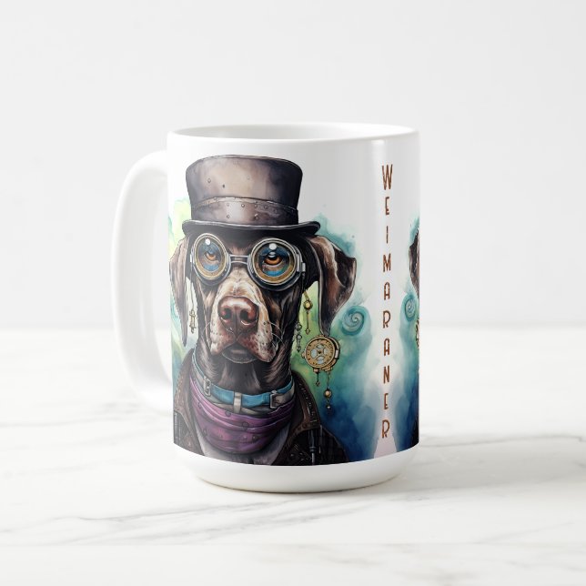 Taza De Café Perro Weimaraner Steampunk (Anverso izquierdo)