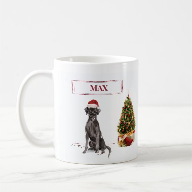 Taza De Café Perro y árbol graciosos de Black Lab Navidades (Izquierda)
