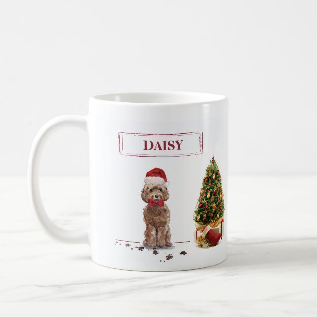 Taza De Café Perro y árbol Navidades divertidos de Cockapoo mar (Izquierda)