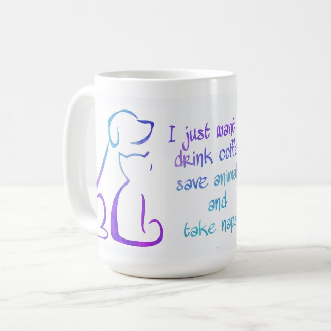 Taza De Café Perro y gato - Bebe café - Salva animales (Anverso izquierdo)
