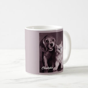 Taza De Café Perro y Gato, Personalizado Mirando Hacia Arriba