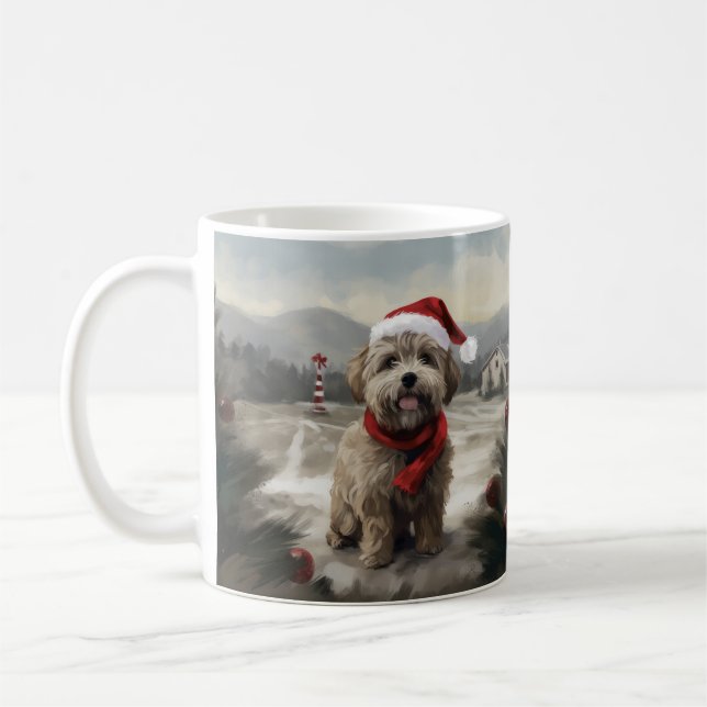 Taza De Café Perro Yorkipoo en Navidades de nieve (Izquierda)