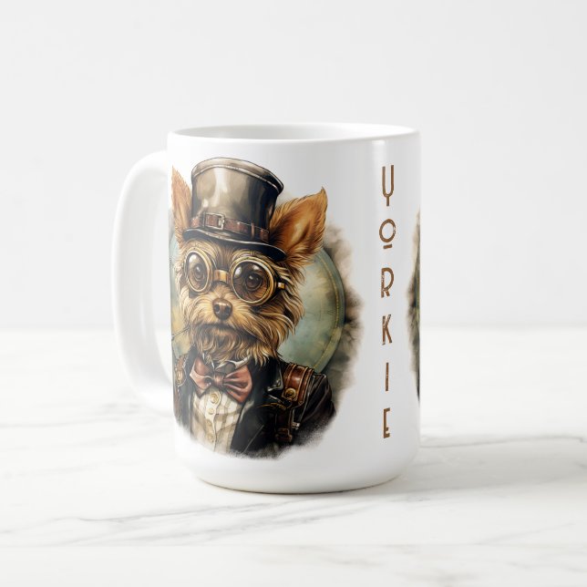 Taza De Café Perro Yorkshire Terrier Steampunk (Anverso izquierdo)