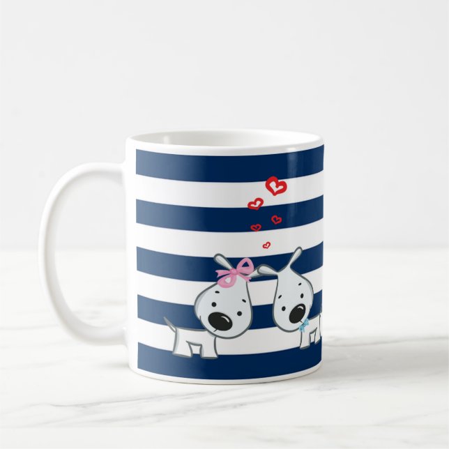 Taza De Café Perros Adorables enamorados a rayas personalizadas (Izquierda)