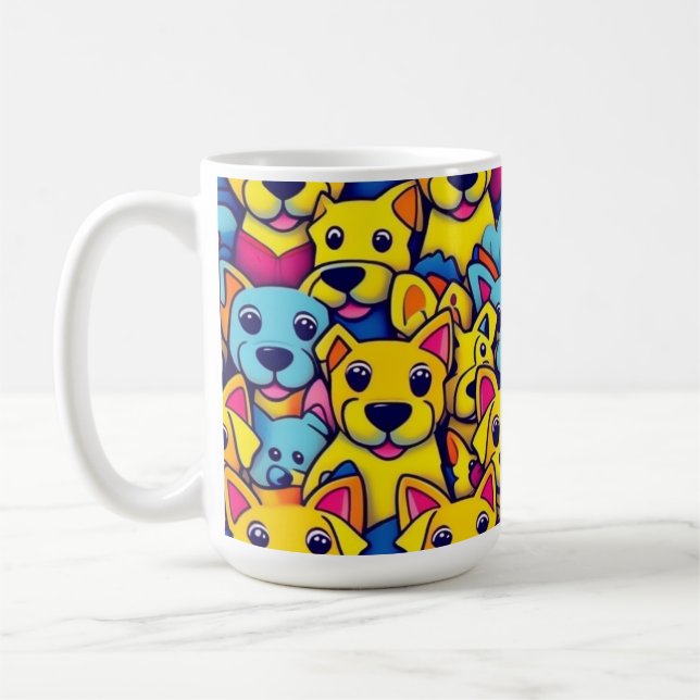 Taza De Café Perros alegres y coloridos, perros felices (Izquierda)