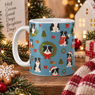 Taza De Café Perros Bonitos Border Collie Patrón de Navidad Fie