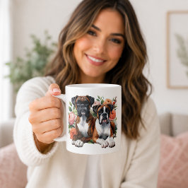 Taza De Café Perros Boxer Y Flores