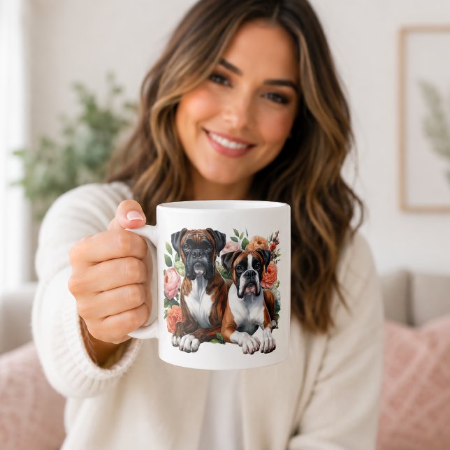 Taza De Café Perros Boxer Y Flores (Subido por el creador)
