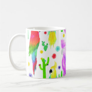 Taza De Café Perros coloridos, patrón dibujado a mano.