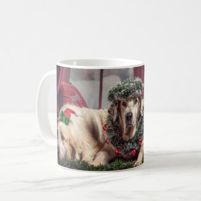 Taza De Café Perros de fotos divertidos en pañales de Navidad y (Anverso izquierdo)