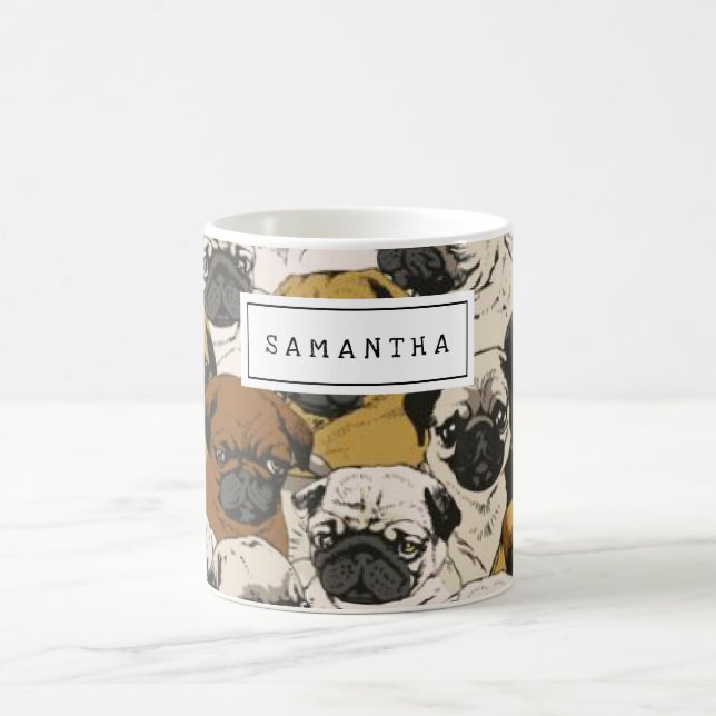 Taza De Café Perros de Pug Grumpy personalizados (Centro)