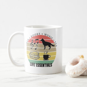 Taza De Café Perros esenciales para la vida, té, libros, música