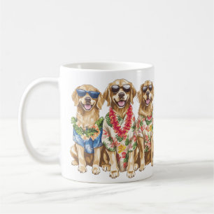 Taza De Café Perros Golden Retriever Hawaianos Flor Lei