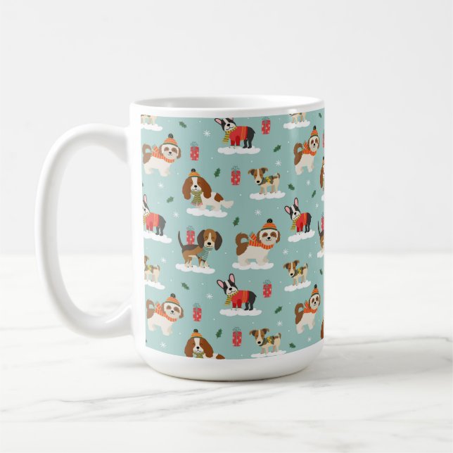 Taza De Café Perros navidades en un acogedor patrón de escarmen (Izquierda)