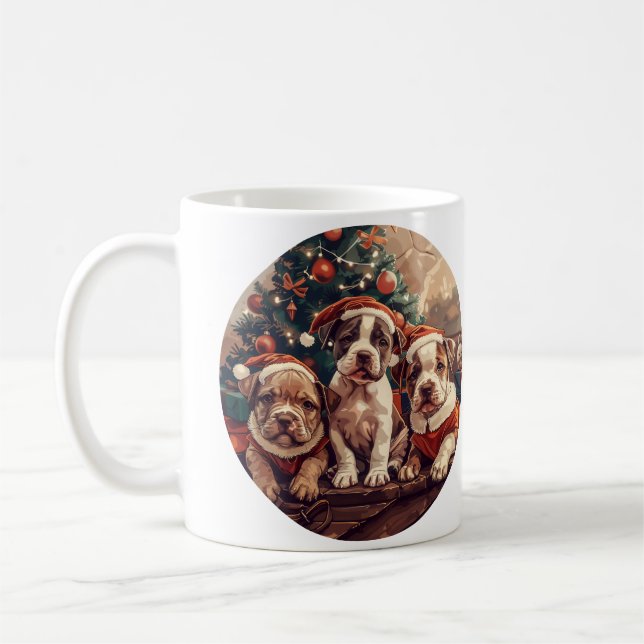 Taza De Café Perros Pit Bull Cachorros de Navidad (Izquierda)