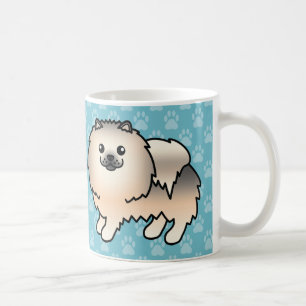 Taza De Café Perros Pomerania Esponjosos Sable Crema Sobre Azul