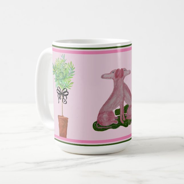 Taza De Café Perros rosados Staffordshire Topiary (Anverso izquierdo)