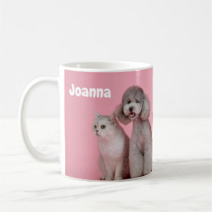 Taza De Café Perros rosados y gatos Personalizado Nombre editab