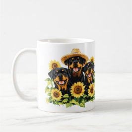 Taza De Café Perros Rottweiler Rodeados De Girasoles
