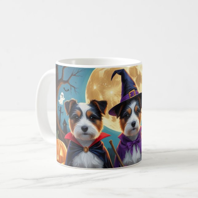 Taza De Café Perros Terrier Australianos Calabaza Halloween Div (Anverso izquierdo)
