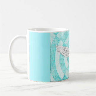 Taza De Café Persona a mano con las alas azules