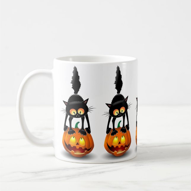 Taza De Café Personaje de caricatura asustado por Cat Halloween (Izquierda)