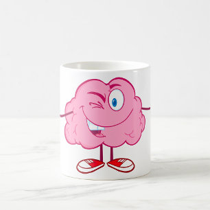 Taza De Café Personaje de dibujos animados divertido con cerebr