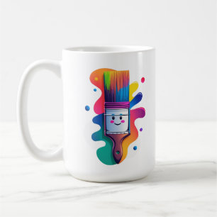 Taza De Café Personaje de Pincel Adorable con Salpicaduras de P