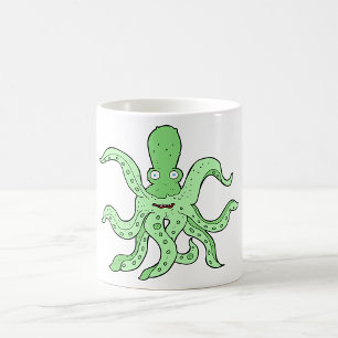 Taza De Café Personaje de pulpo verde Monstruo del mar Quirky