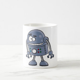 Taza De Café Personaje de Robot Divertido Azul Retro Lindo