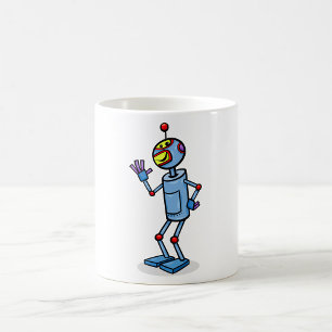 Taza De Café Personaje de Robot Retro Futurista Saludando