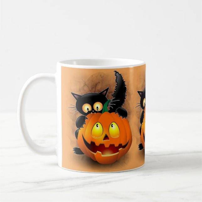 Taza De Café Personaje divertido de Halloween mordiendo una cal (Izquierda)