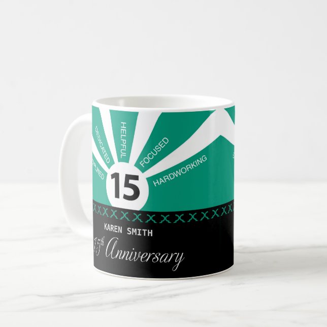Taza De Café Personalice, 15 años de aniversario de Empleados (Anverso izquierdo)