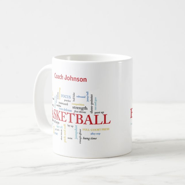 Taza De Café Personalice al entrenador de baloncesto gracias en (Anverso izquierdo)